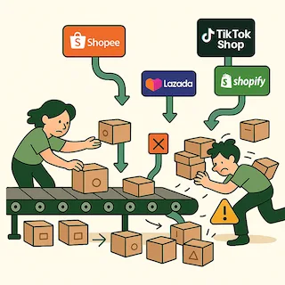 Added work illustration showing person overwhelmed by growth and more platforms